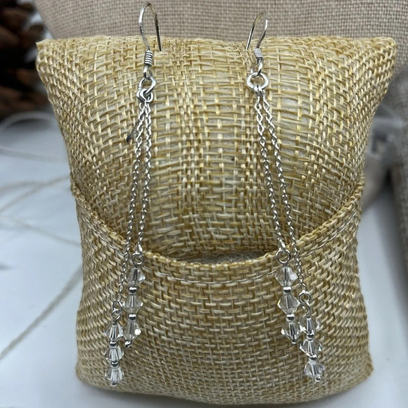 ✨ Vintage 925 Silver & Crystal Fringe Earrings - 3" Long, Handmade - Picture 6 of 12